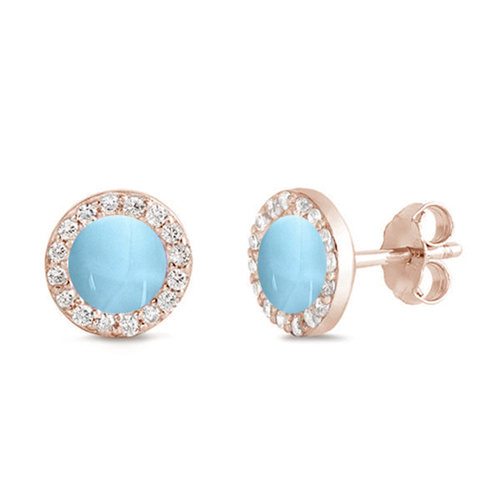 Rose Gold Plated Natural Larimar & Cz Stud Halo .925 Sterling Silver Earrings ABC Rugs Kilims