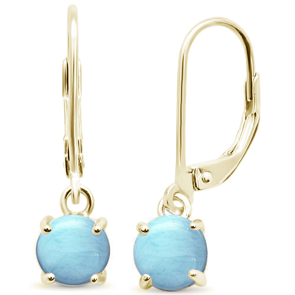 Yellow Gold Plated Larimar Lever Back .925 Sterling Silver Earrings ABC Rugs Kilims