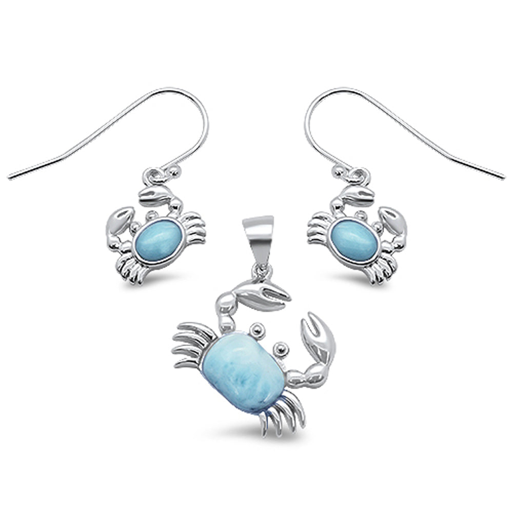 Natural Larimar Crab .925 Sterling Silver Earring & Pendant Set ABC Rugs Kilims