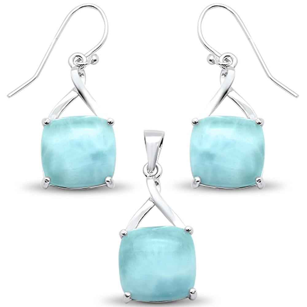 New Natural Larimar Cushion Cut Earring & Pendant .925 Sterling Silver Set ABC Rugs Kilims