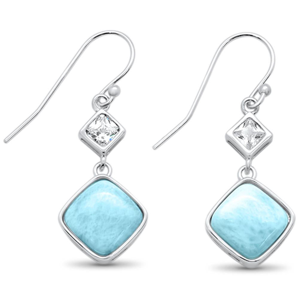 Natural Princess Cut Larimar & Cz Drop Dangle .925 Sterling Silver Earrings ABC Rugs Kilims