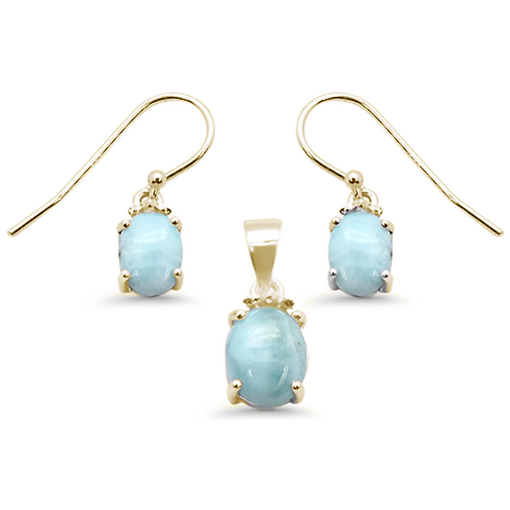 Yellow Gold Plated Oval Natural Larimar .925 Sterling Silver Pendant & Earring Set ABC Rugs Kilims