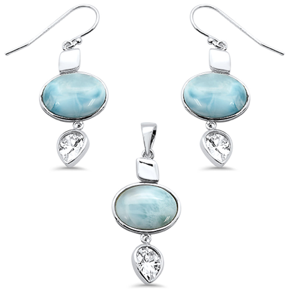 Larimar & Pear Cubic Zirconia .925 Sterling Silver Pendant & Earring Set ABC Rugs Kilims