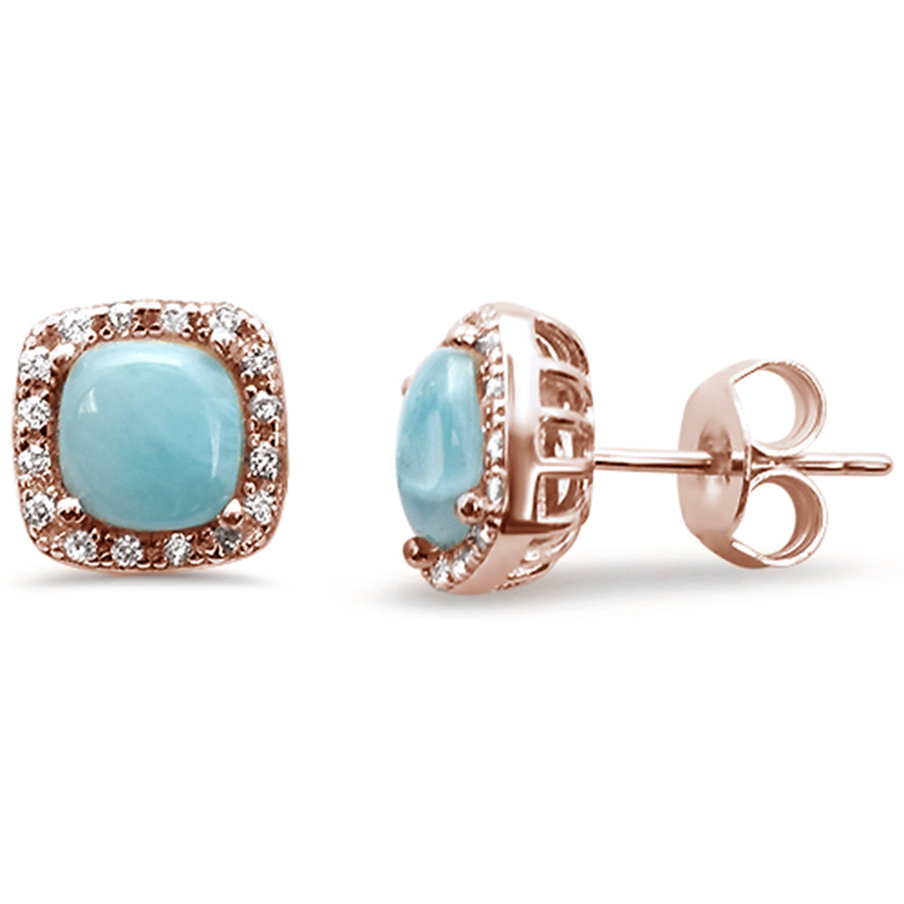 Rose Gold Plated Natural Larimar Cushion Shape .925 Sterling Silver Earrings ABC Rugs Kilims