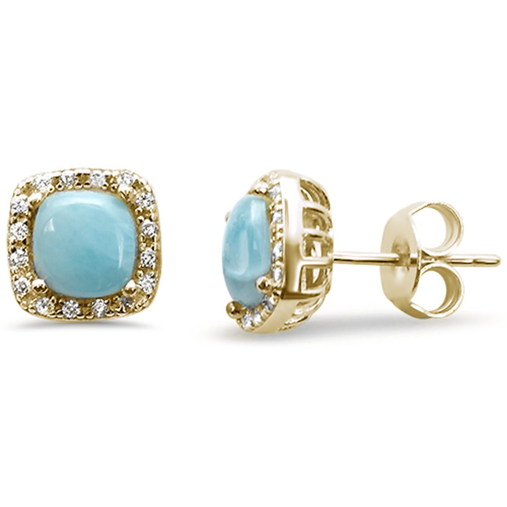 Yellow Gold Plated Natural Larimar Cushion Shape .925 Sterling Silver Earrings ABC Rugs Kilims