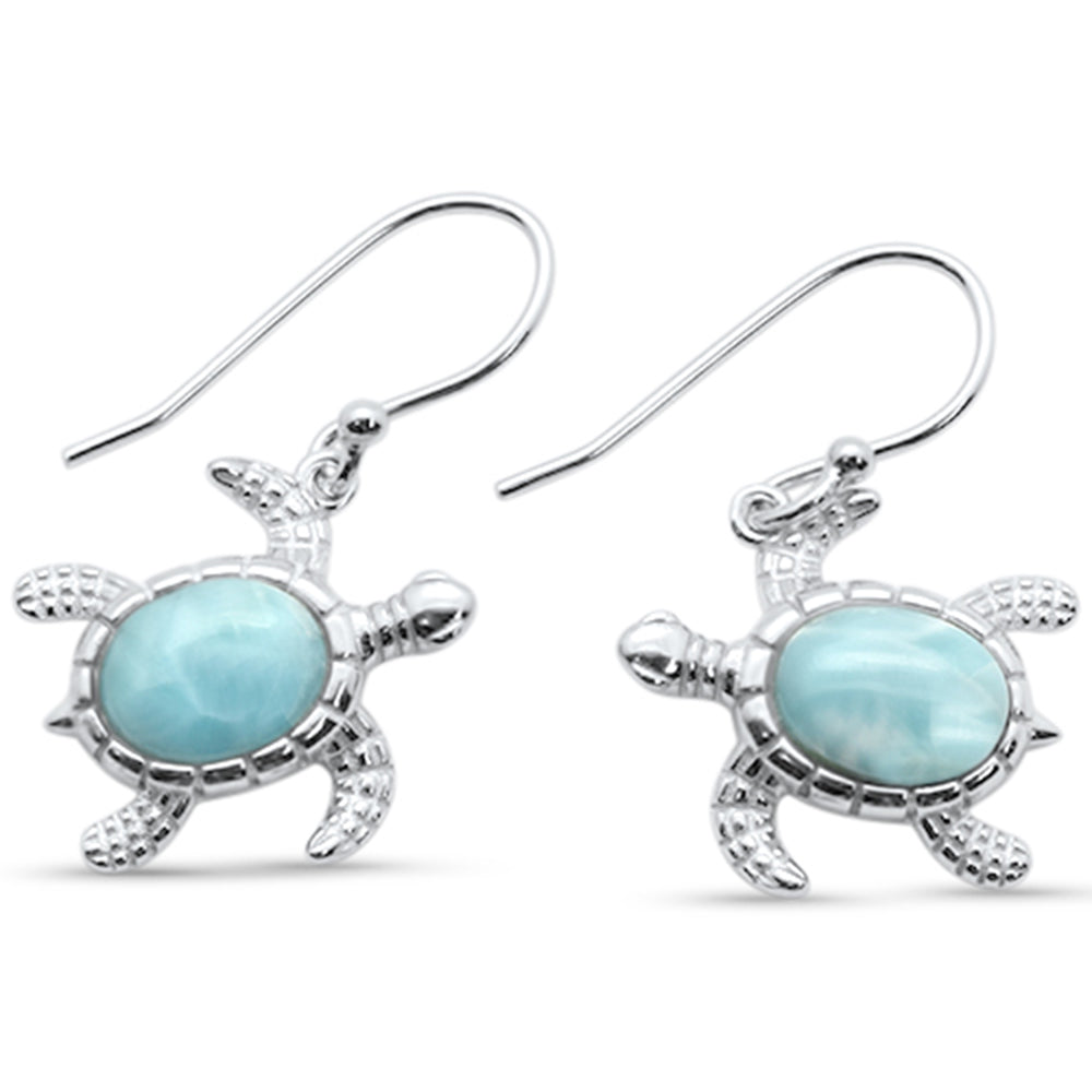 Natural Larimar Turtles .925 Sterling Silver Drop Dangle Earrings ABC Rugs Kilims