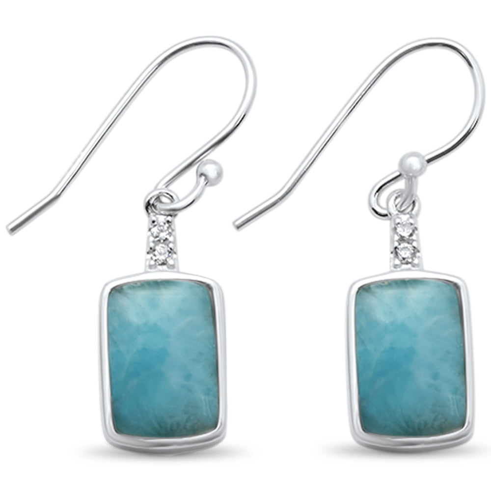 Natural Larimar Rectangle .925 Sterling Silver Drop Dangle Earrings ABC Rugs Kilims