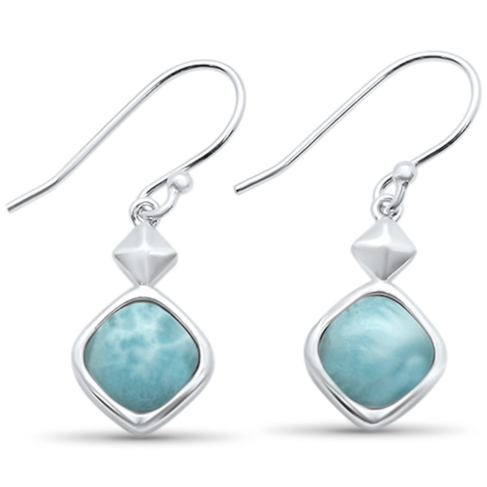 Natural Larimar Square Shape .925 Sterling Silver Drop Dangle Earrings ABC Rugs Kilims