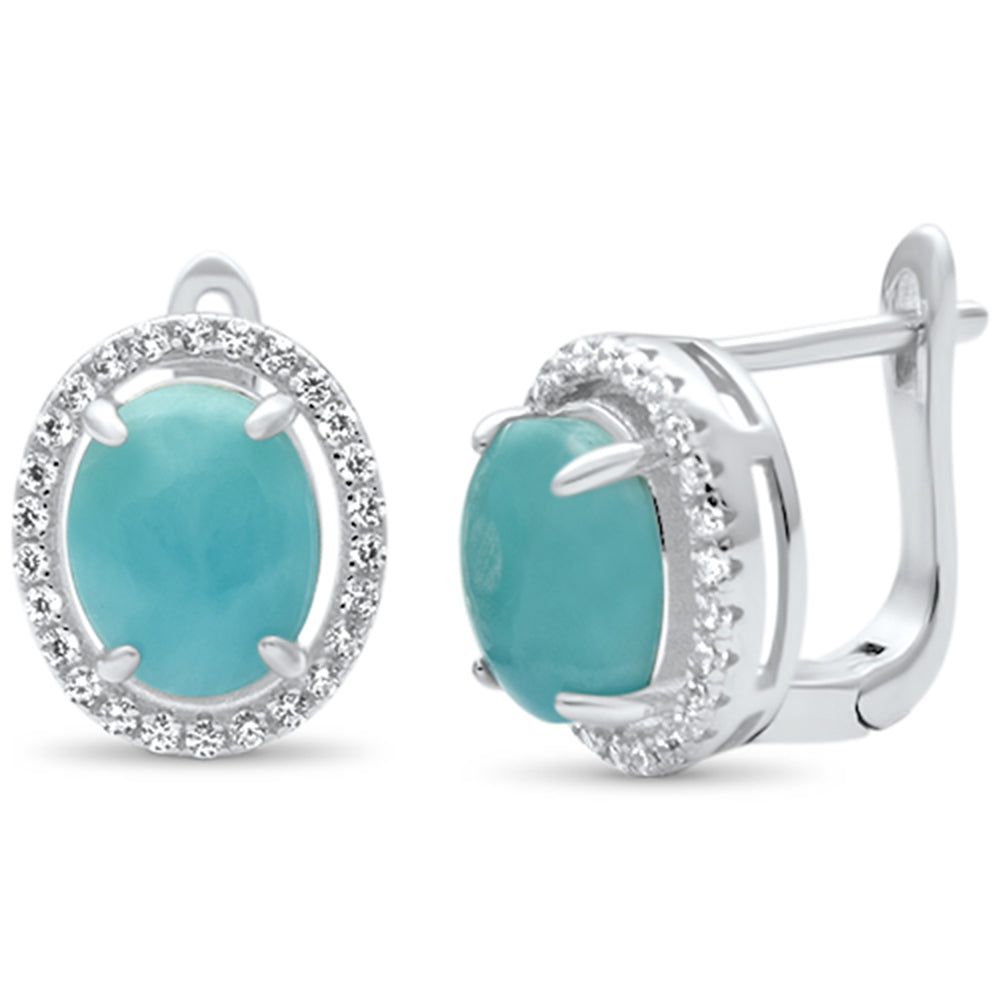 Natural Larimar Oval Halo Cubic Zirconia .925 Sterling Silver Earrings ABC Rugs Kilims