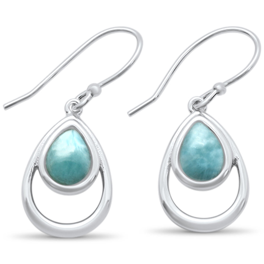 Natural Larimar Pear Shape .925 Sterling Silver Drop Dangle Earrings ABC Rugs Kilims