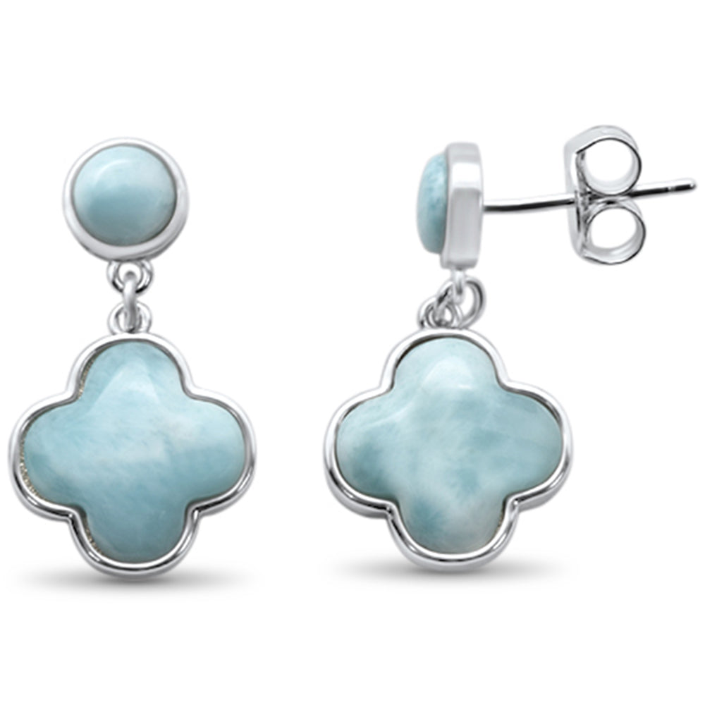 Natural Larimar Clover Flower .925 Sterling Silver Drop Dangle Earrings ABC Rugs Kilims