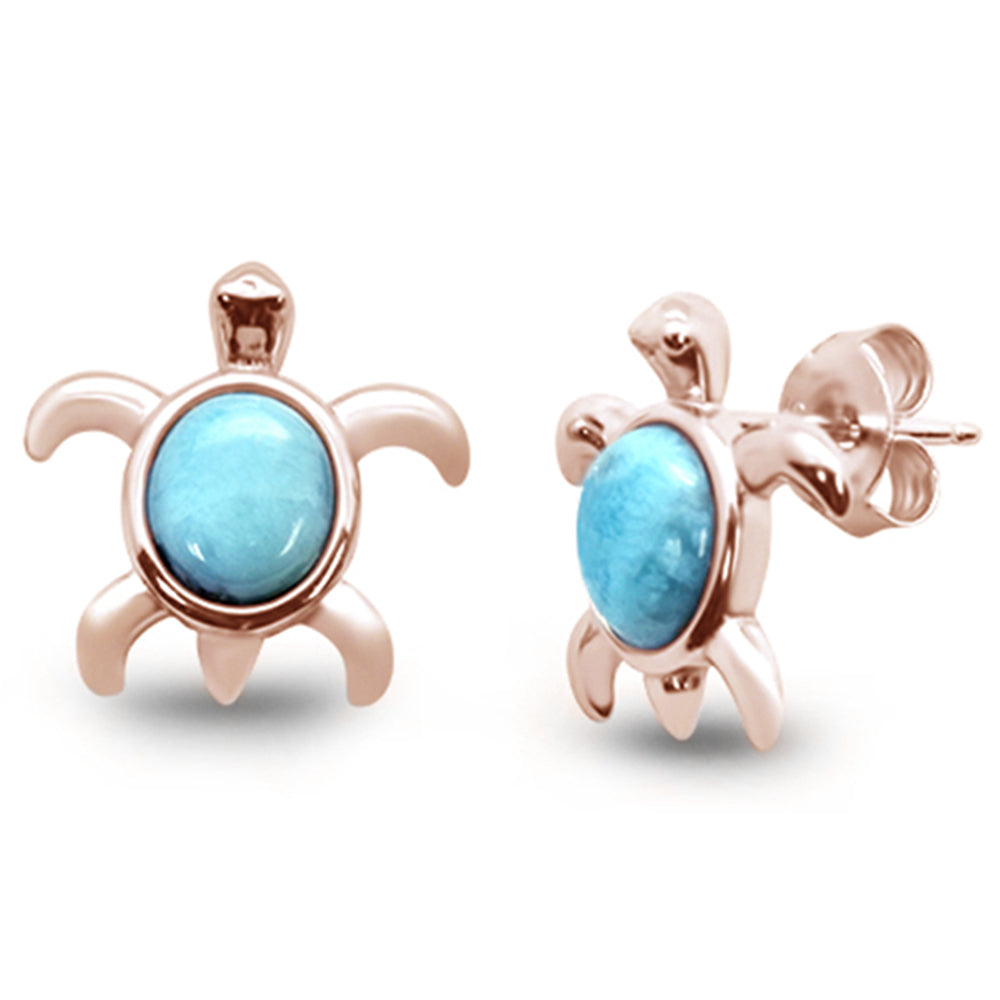 Rose Gold Plated Natural Larimar Turtle .925 Sterling Silver Earrings ABC Rugs Kilims