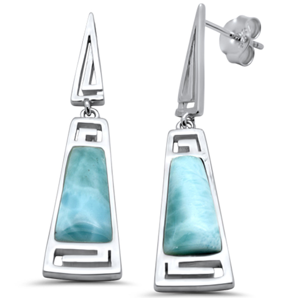 Natural Larimar Greek Design Dangling .925 Sterling Silver Earrings ABC Rugs Kilims