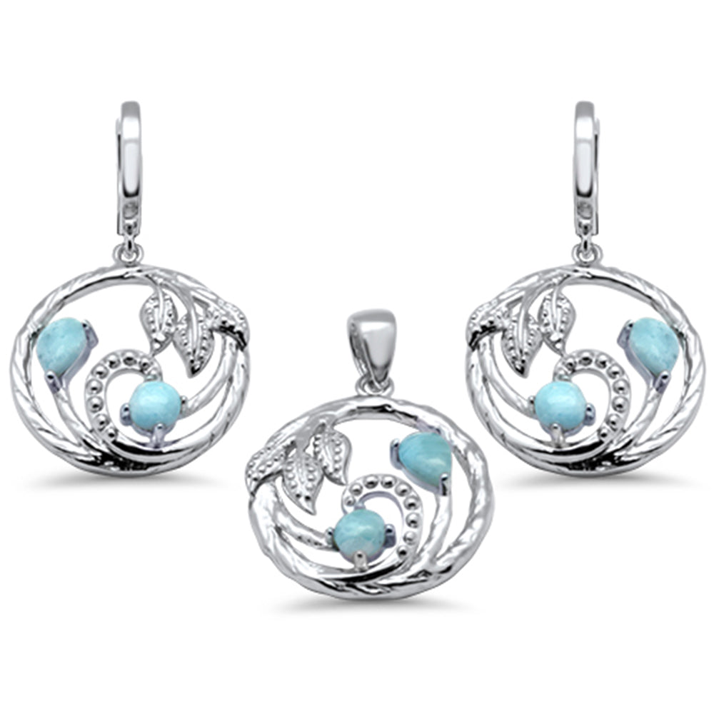 Natural Larimar Vine & Leaf Design .925 Sterling Silver Pendant & Earrings Set ABC Rugs Kilims