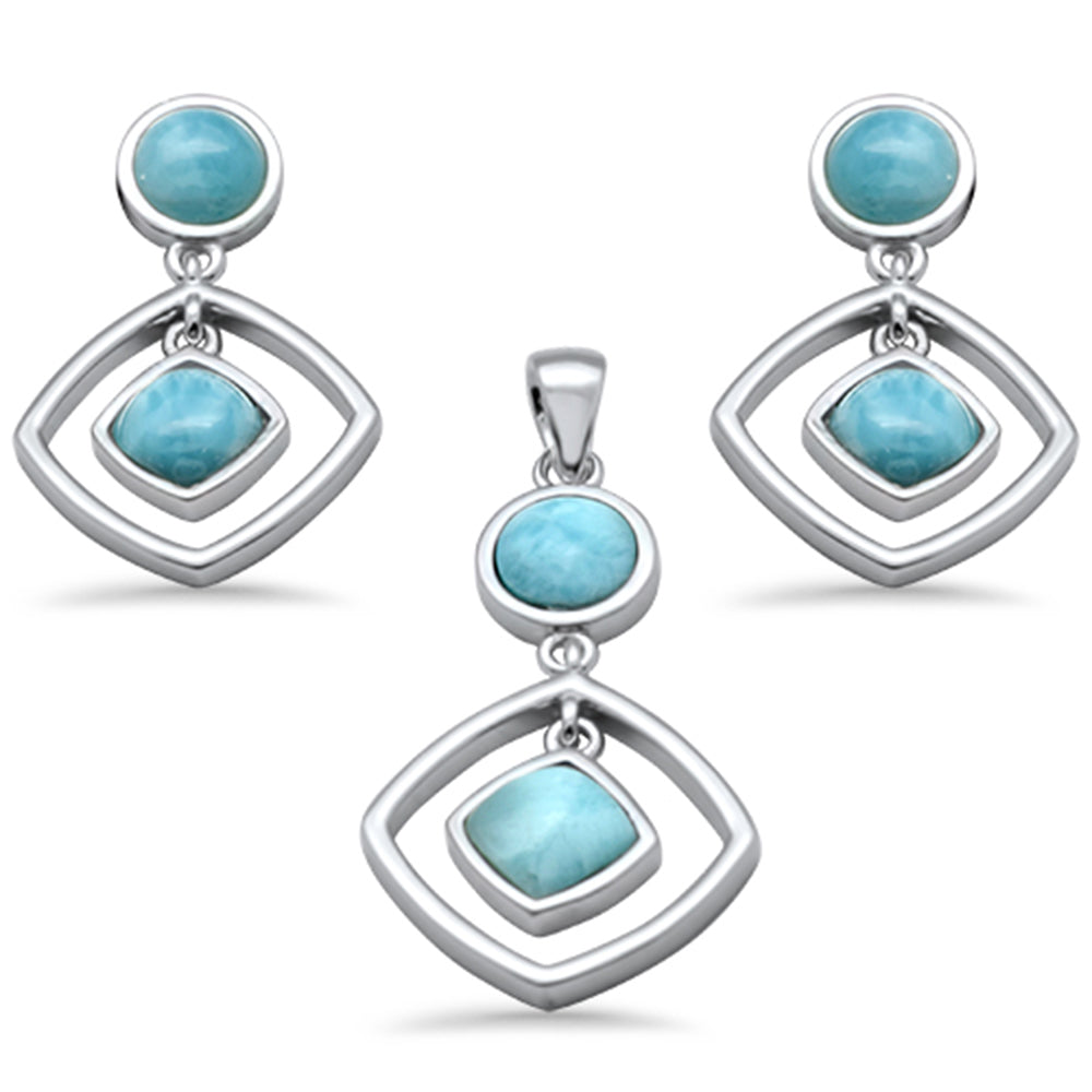 Natural Larimar Dangling .925 Sterling Silver Pendant & Earrings Set ABC Rugs Kilims