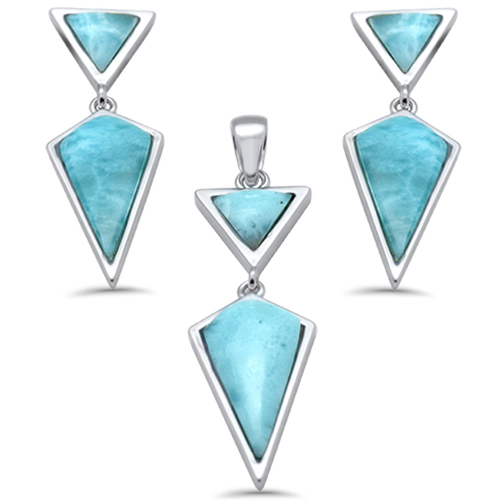 Multi-Shape Natural Larimar Dangling .925 Sterling Silver Pendant & Earrings Set ABC Rugs Kilims