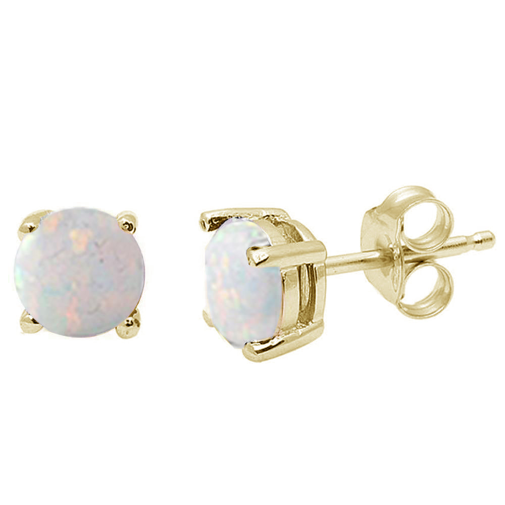 Yellow Gold Plated Round White Opal Stud .925 Sterling Silver Earrings ABC Rugs Kilims