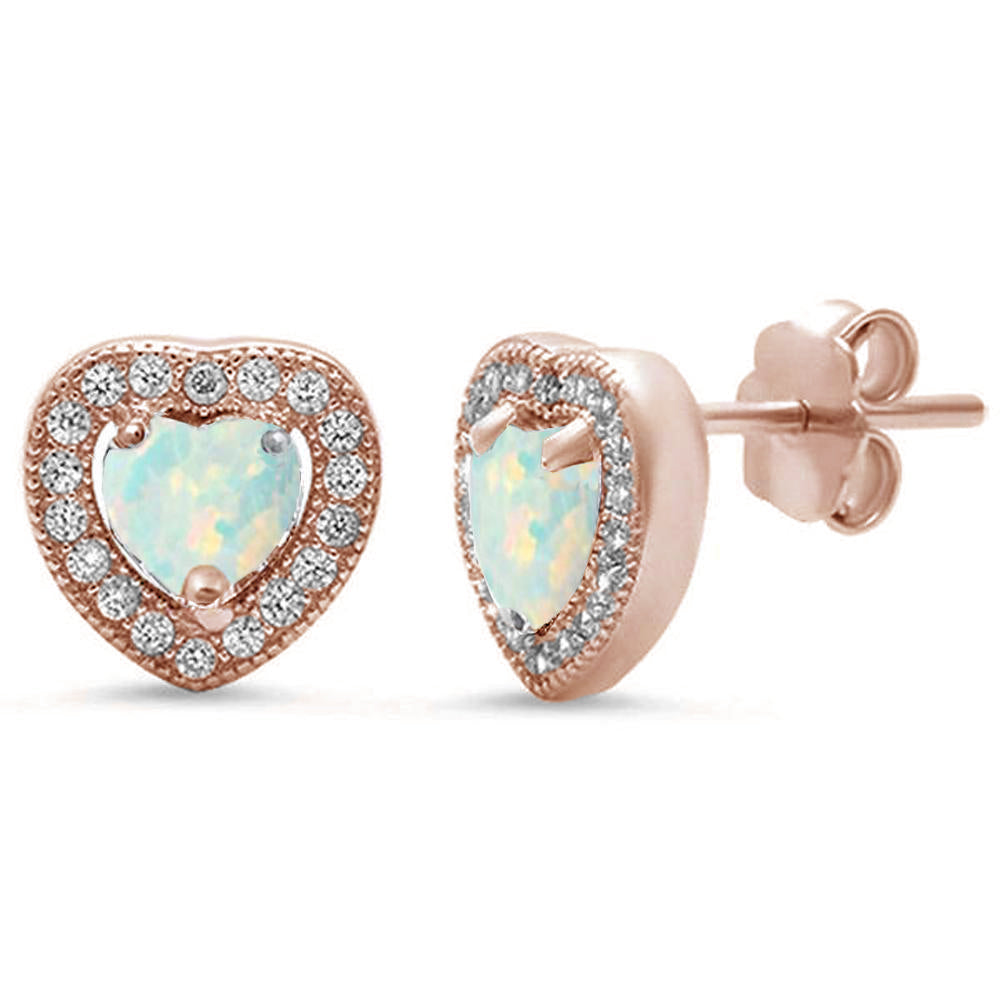 Rose Gold Plated White Opal & Pave Cz Heart .925 Sterling Silver Earrings ABC Rugs Kilims