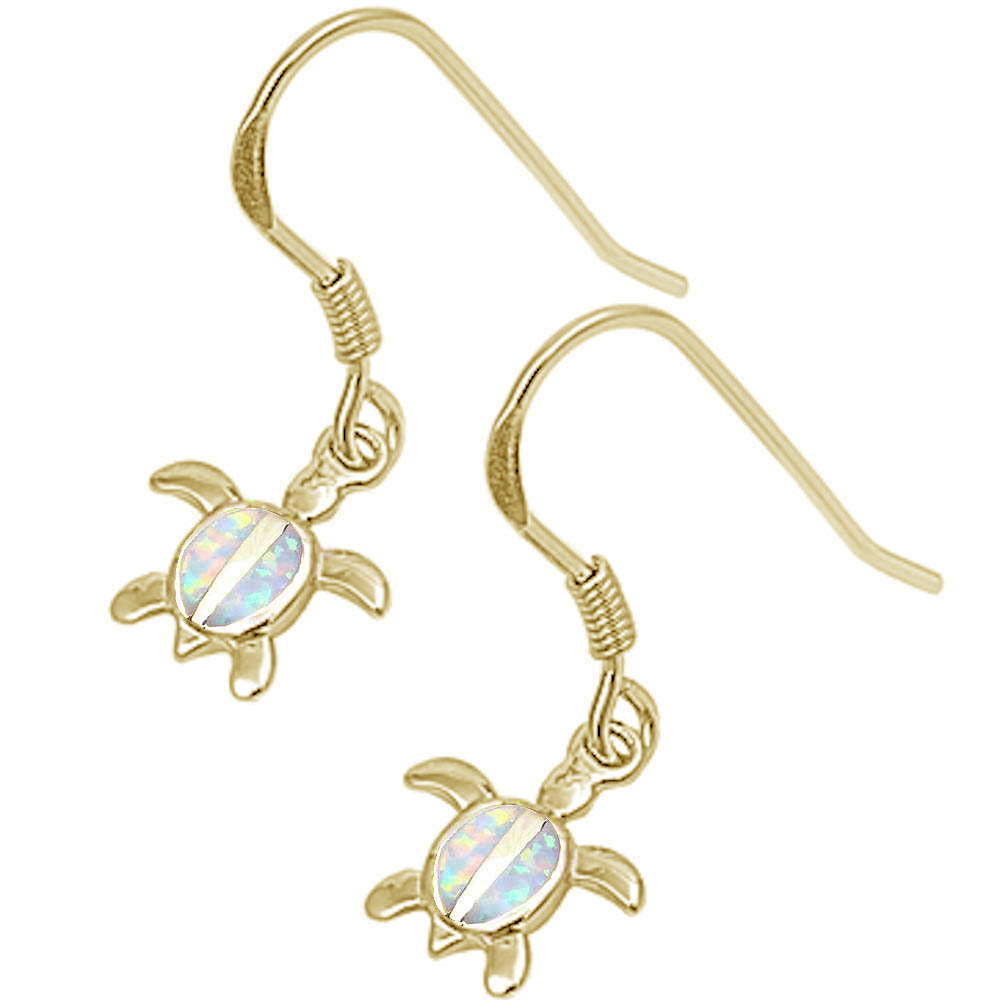 Yellow Gold Plated White Opal Turtle .925 Sterling Silver Earrings ABC Rugs Kilims