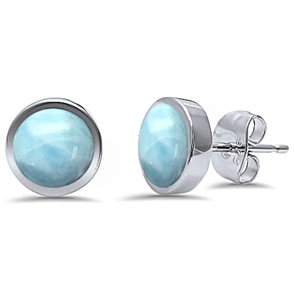 Bezel Natural Larimar .925 Sterling Silver Stud Earrings ABC Rugs Kilims