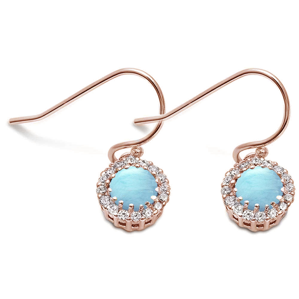 Rose Gold Plated Natural Larimar & Cubic Zirconia .925 Sterling Silver Earrings ABC Rugs Kilims