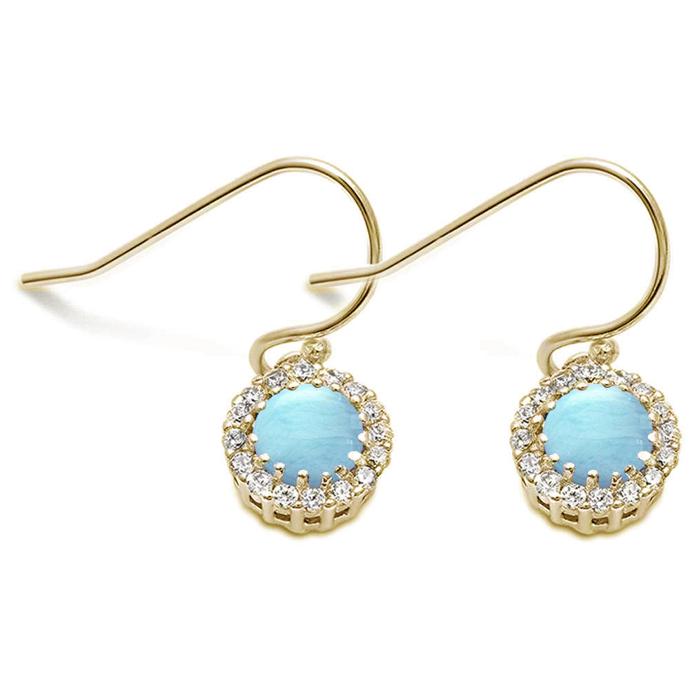 Yellow Gold Plated Natural Larimar & Cubic Zirconia .925 Sterling Silver Earrings ABC Rugs Kilims