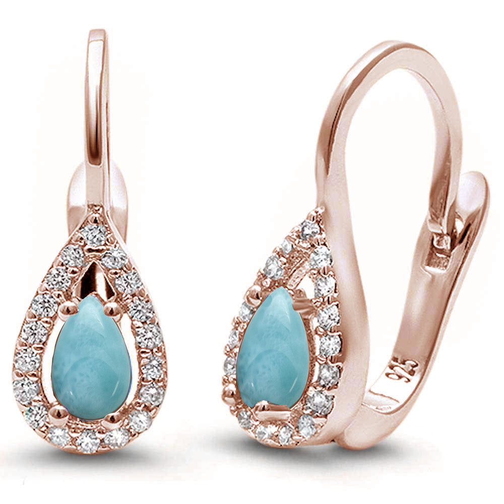 Rose Gold Plated Larimar & Cubic Zirconia .925 Sterling Silver Earrings ABC Rugs Kilims