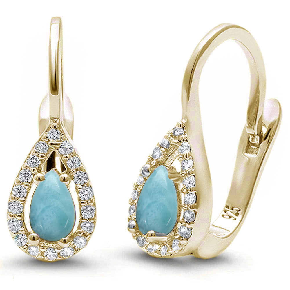 Yellow Gold Plated Larimar & Cubic Zirconia .925 Sterling Silver Earrings ABC Rugs Kilims