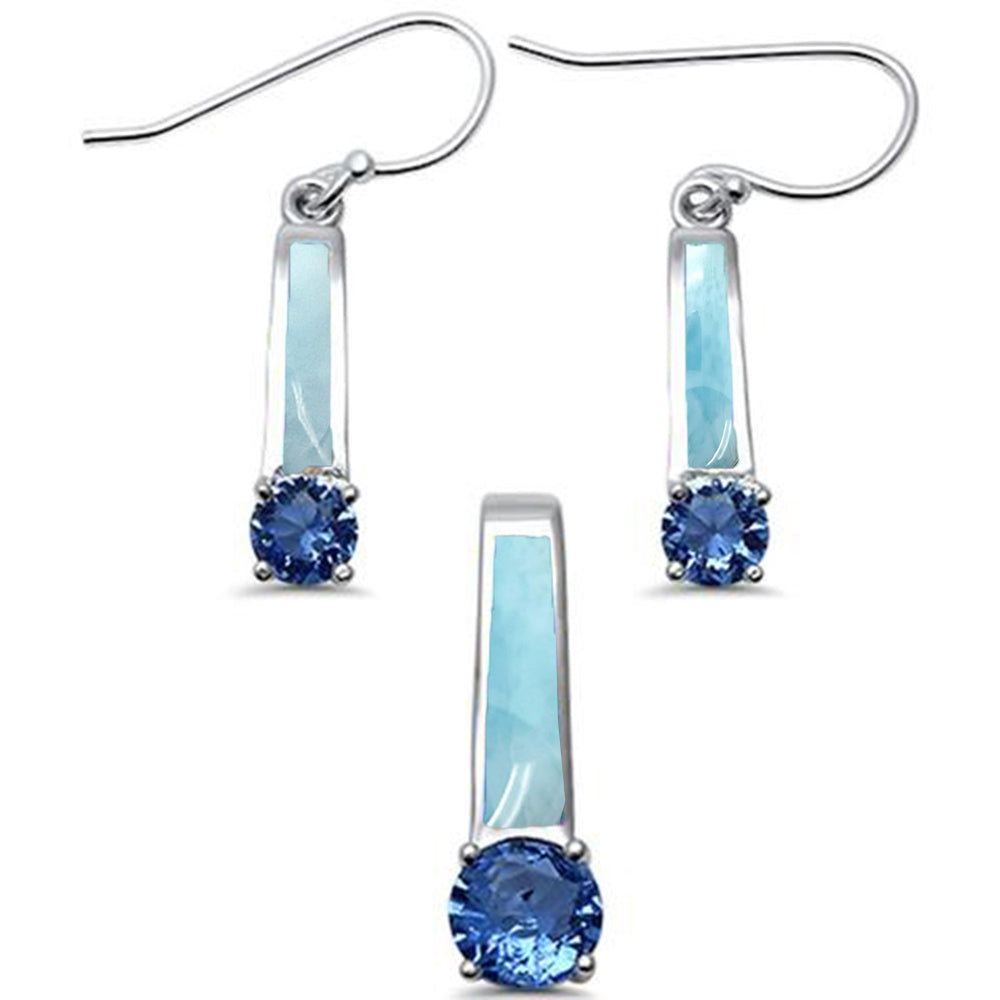 Dangling Natural Larimar & Tanzanite Cubic Zirconia Set .925 Sterling Silver Pendant & Earring Set ABC Rugs Kilims