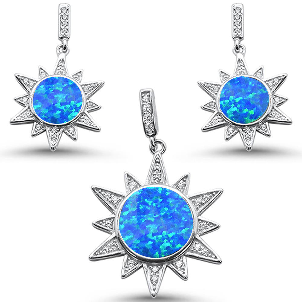 Blue Opal Elegant Starburst .925 Sterling Silver Earring & Pendant Set ABC Rugs Kilims