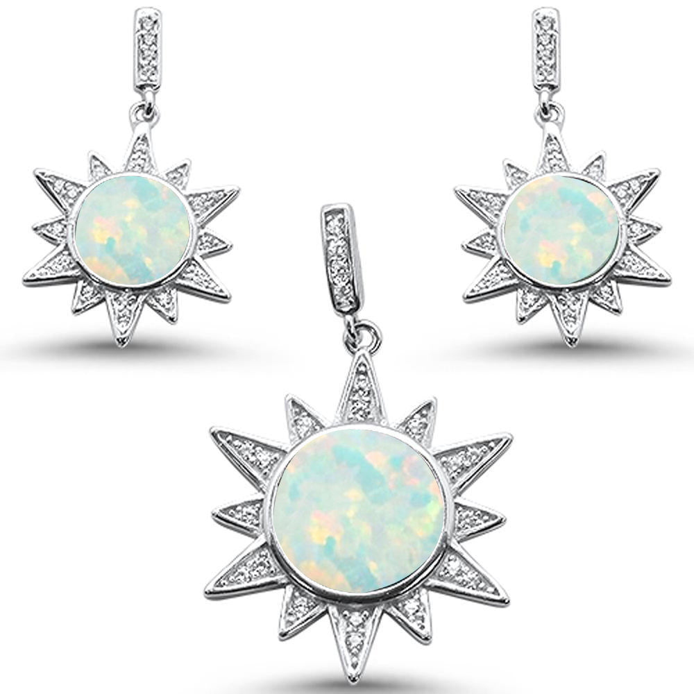 White Opal Elegant Starburst .925 Sterling Silver Earring & Pendant Set ABC Rugs Kilims