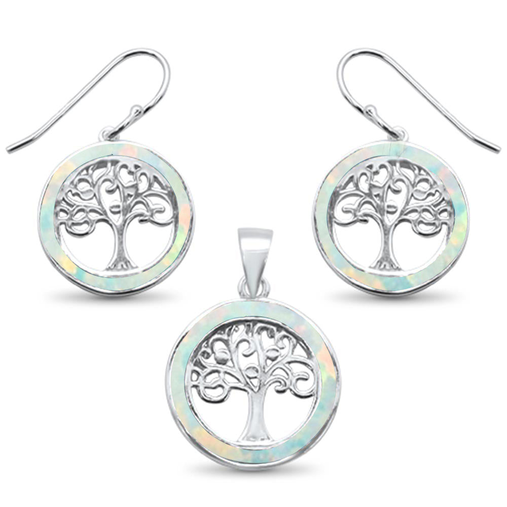 White Opal Tree Of Life .925 Sterling Silver Earrings & Pendant Set ABC Rugs Kilims