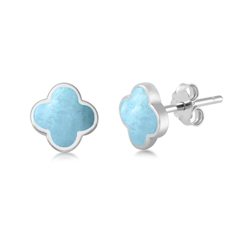 Larimar Clover Flower .925 Sterling Silver Earrings ABC Rugs Kilims