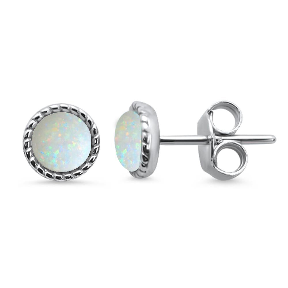 Round Braided Milgrain White Opal .925 Sterling Silver Stud Earrings ABC Rugs Kilims