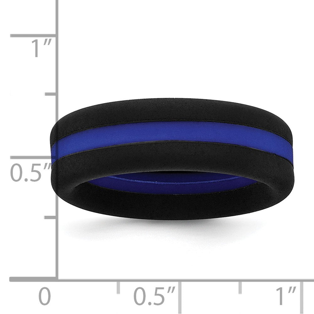 Silicone Black with Blue Line Center 7.5mm Band