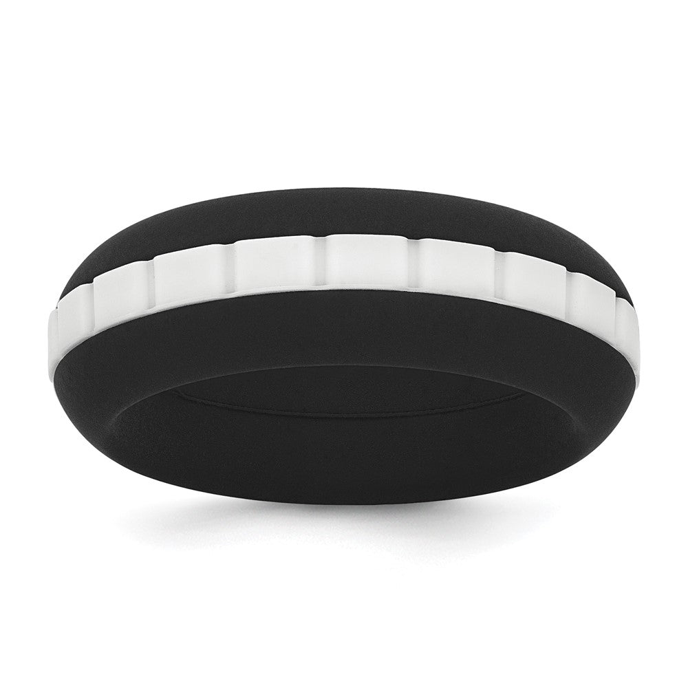 Silicone Black with White Grooved Center 7.50mm Band