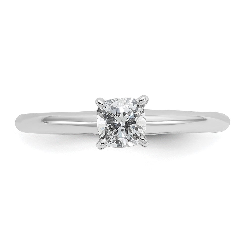 14kw 1/2ct Lab Grown Diamond VS+ F+ Cushion Comp Solitaire Eng Ring
