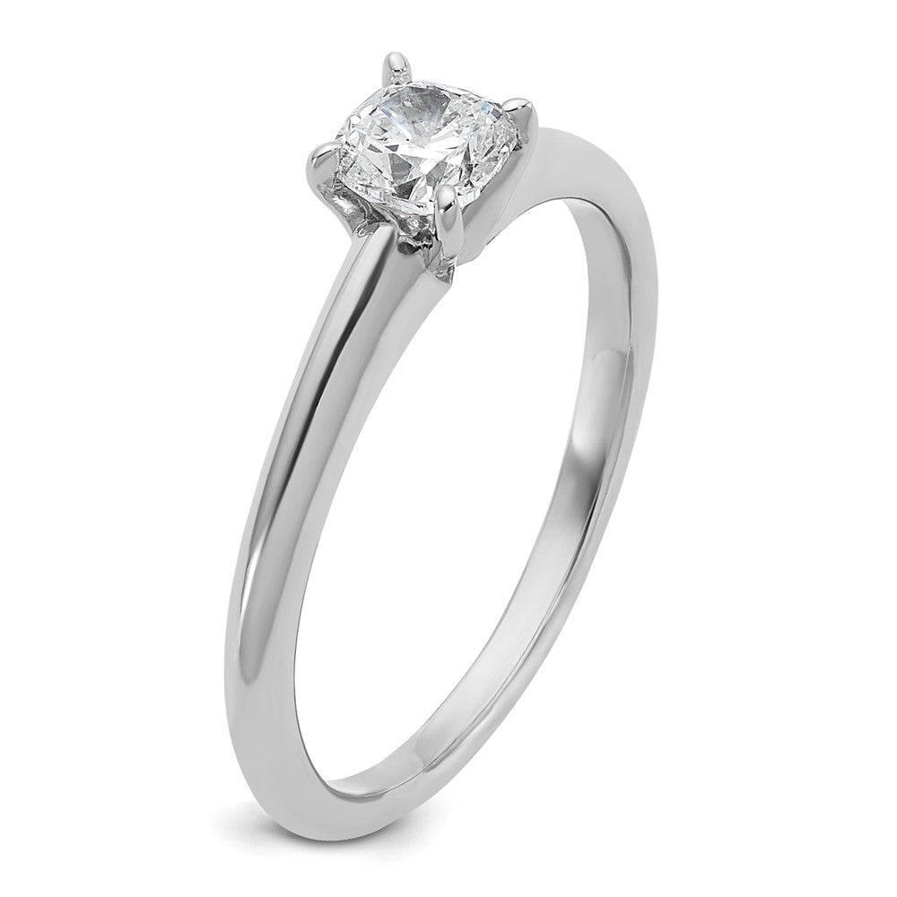 14kw 1/2ct Lab Grown Diamond VS/SI+ G+ Cushion Comp Solitaire Eng Ring