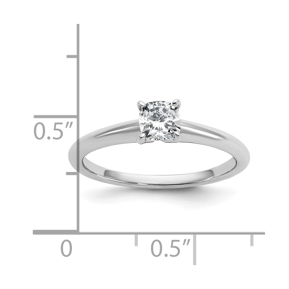 14kw 1/2ct Cert Lab Grown Diamond VS+ F+ Cushion Comp Solitaire Eng Ring