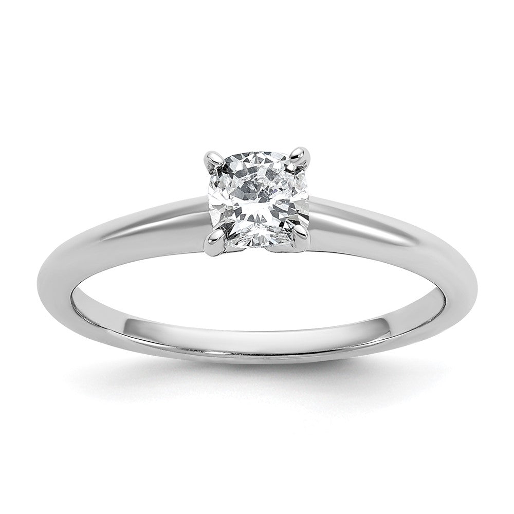 14kw 1/2ct Cert Lab Grown Diamond VS+ F+ Cushion Comp Solitaire Eng Ring