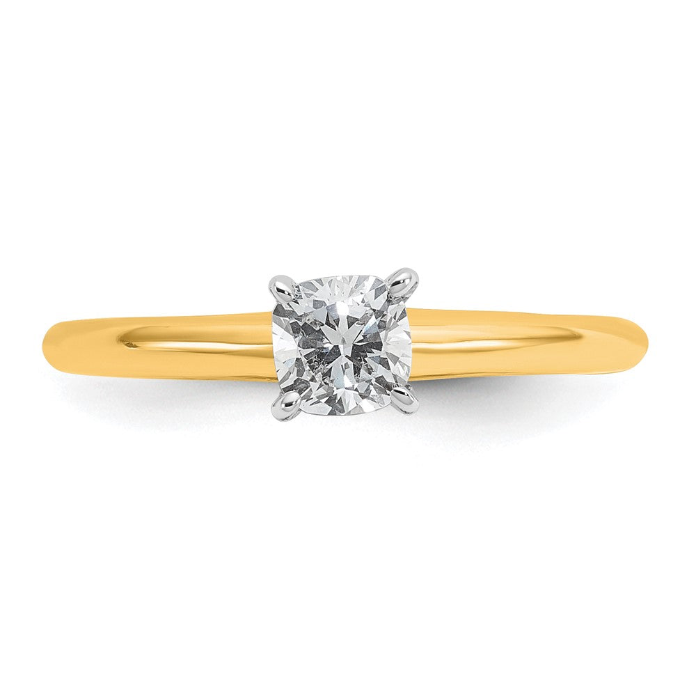 14ktt 1/2ct Cert Lab Grown Diamond VS+ F+ Cushion Comp Solitiare Eng Ring
