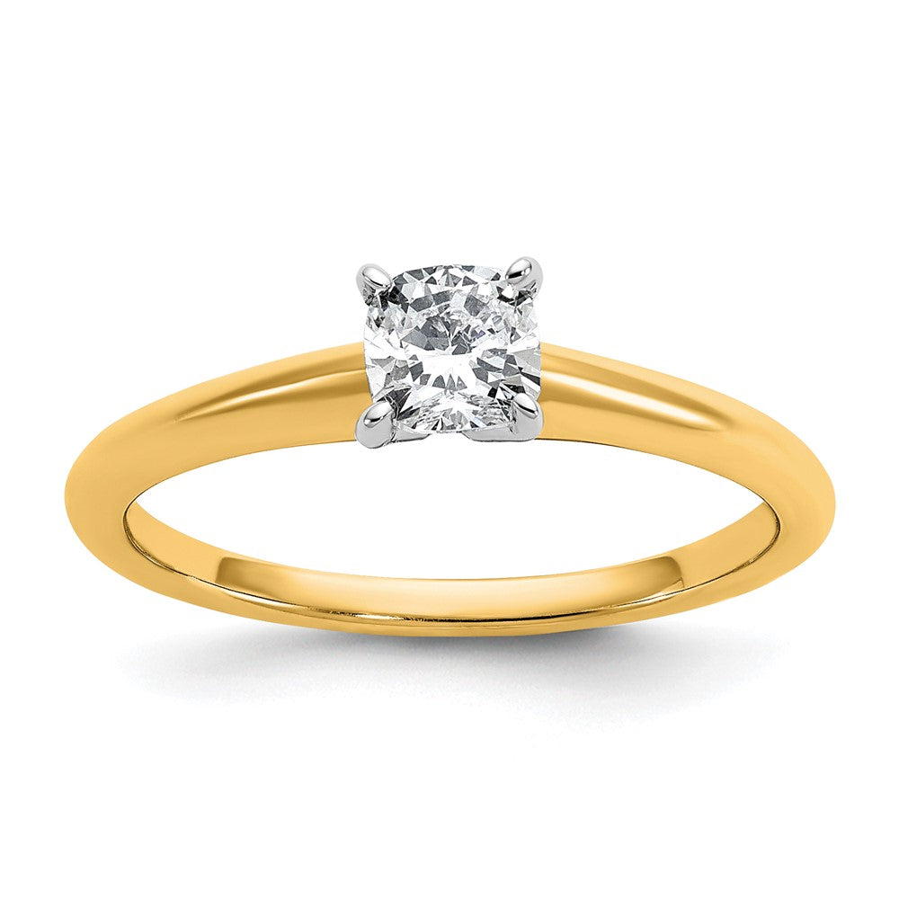 14ktt 1/2ct Cert Lab Grown Diamond VS+ F+ Cushion Comp Solitiare Eng Ring