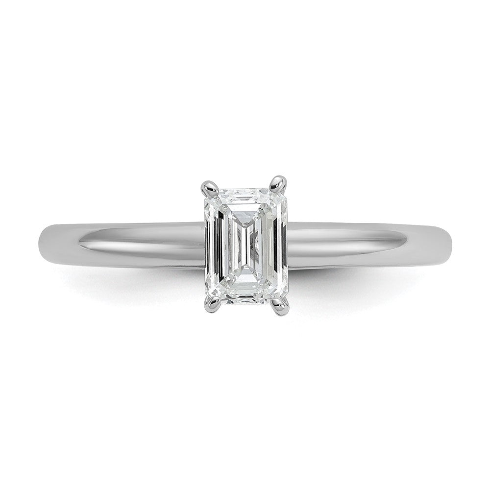 14kw 1/2ct Lab Grown Diamond VS+ F+ Emerald Solitaire Comp Eng Ring
