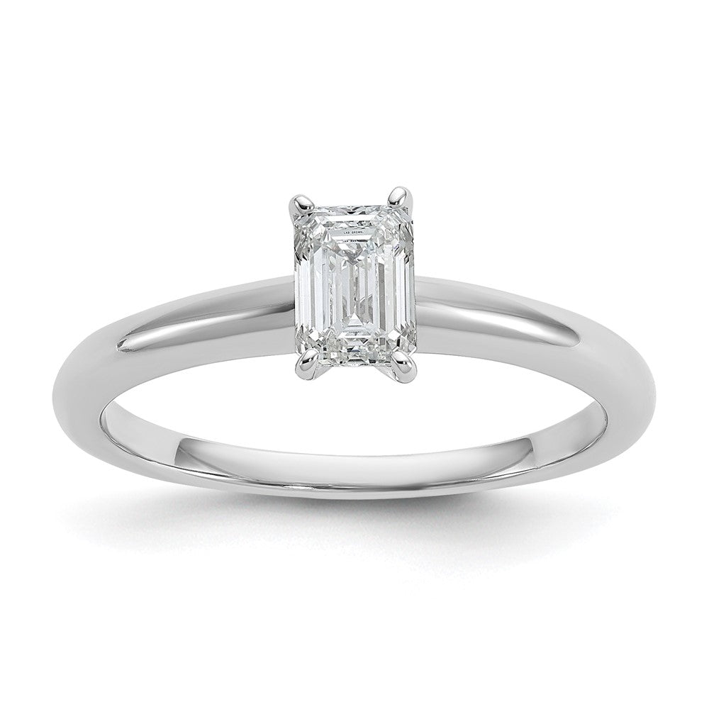 14kw 1/2ct Cert Lab Grown Diamond VS+ F+ Emerald Solitaire Comp Eng Ring