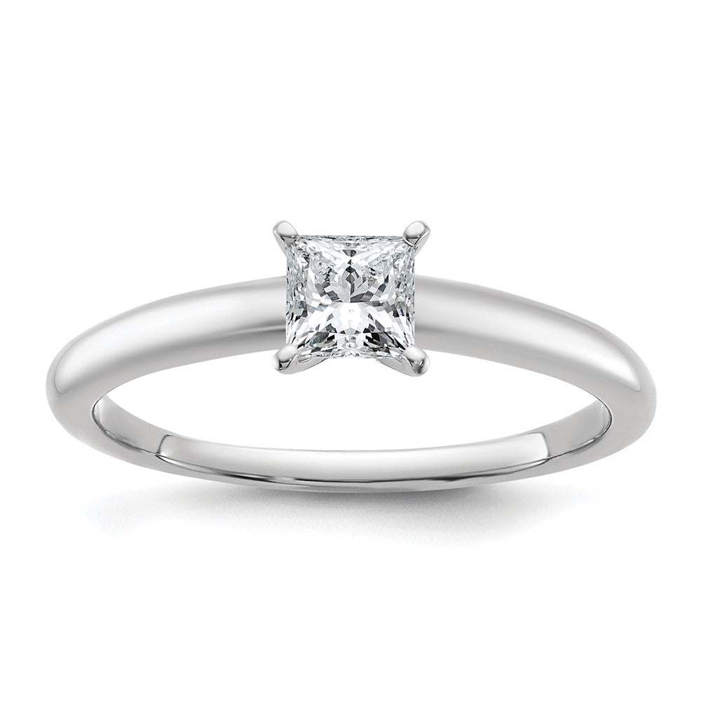 14kw 1/2ct Cert Lab Grown Diamond VS+ F+ Princess Comp Solitaire Eng Ring