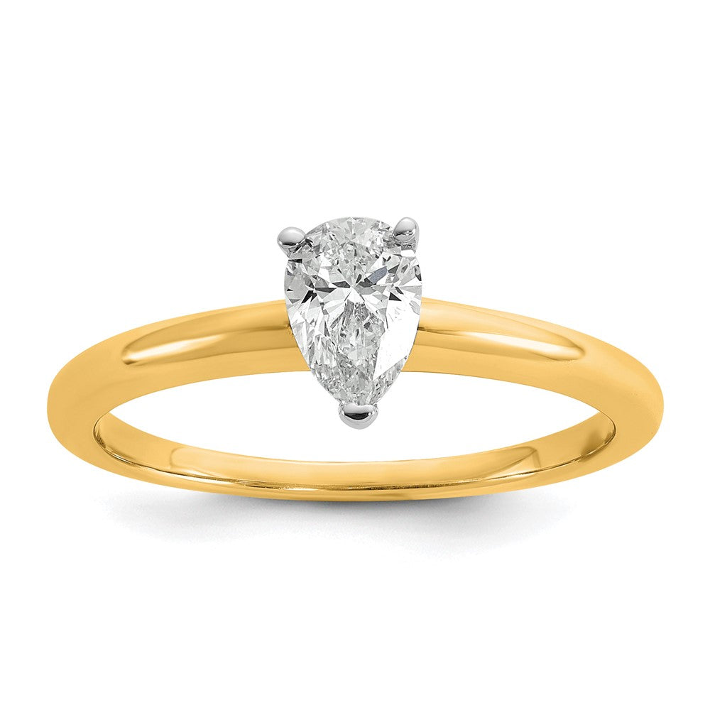 14ktt 1/2ct Cert Lab Grown Diamond VS+ F+ Pear Solitaire Comp Eng Ring