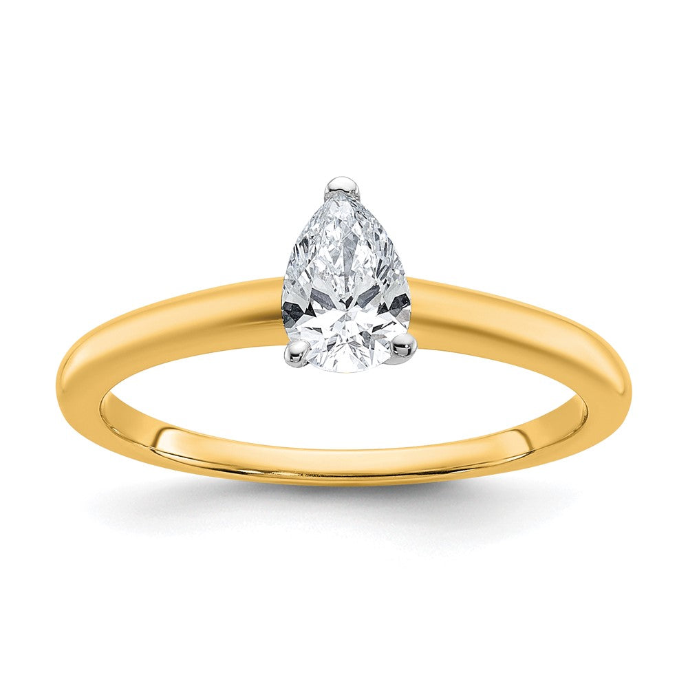14ktt 1/2ct Cert Lab Grown Diamond VS/SI+ G+ Pear Solitaire Comp Eng Ring