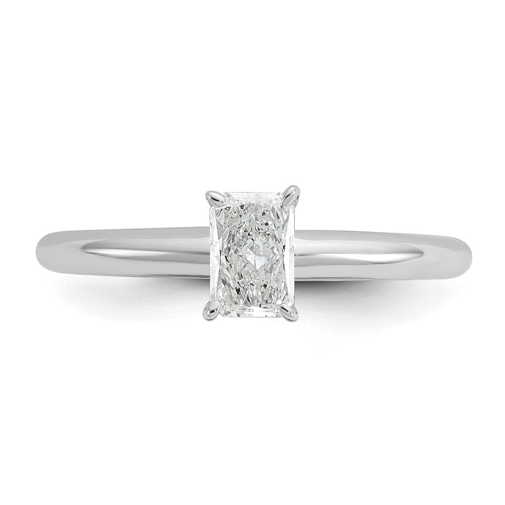 14kw 1/2ct Cert Lab Grown Dia VS/SI+ G+ Radiant Solitaire Comp Eng Ring