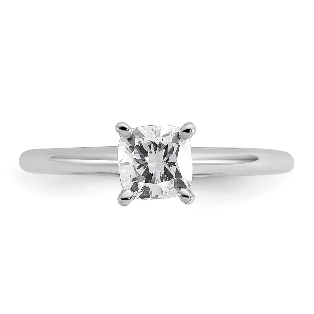 14kw 3/4ct Lab Grown Diamond VS+ F+ Cushion Comp Solitaire Eng Ring