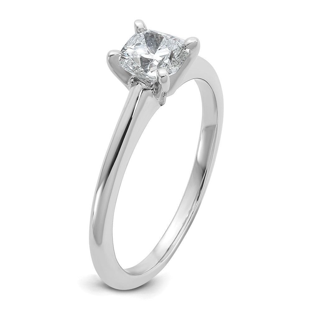 14kw 3/4ct Lab Grown Diamond VS+ F+ Cushion Comp Solitaire Eng Ring